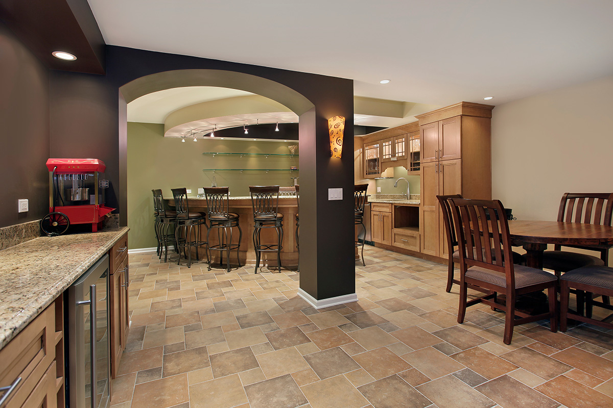 Modern Basement with bar