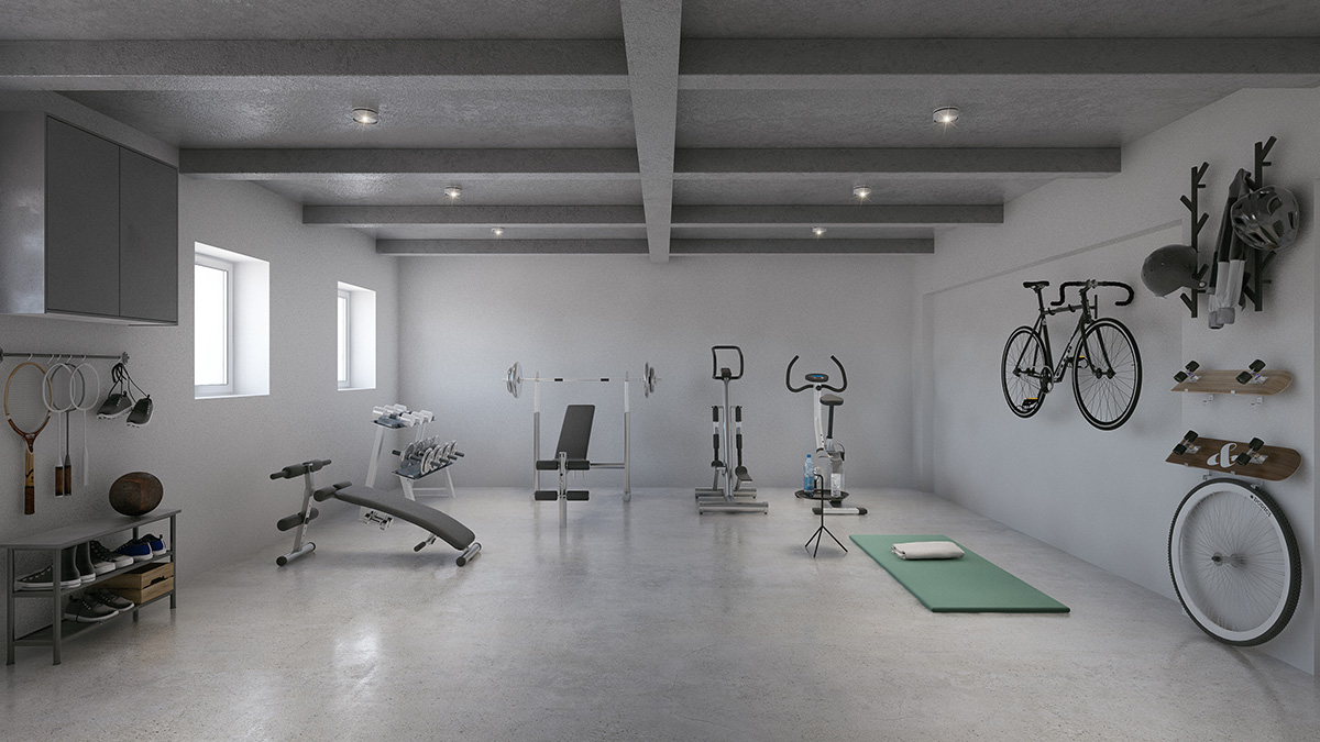 Modern Basement with Fitness Room